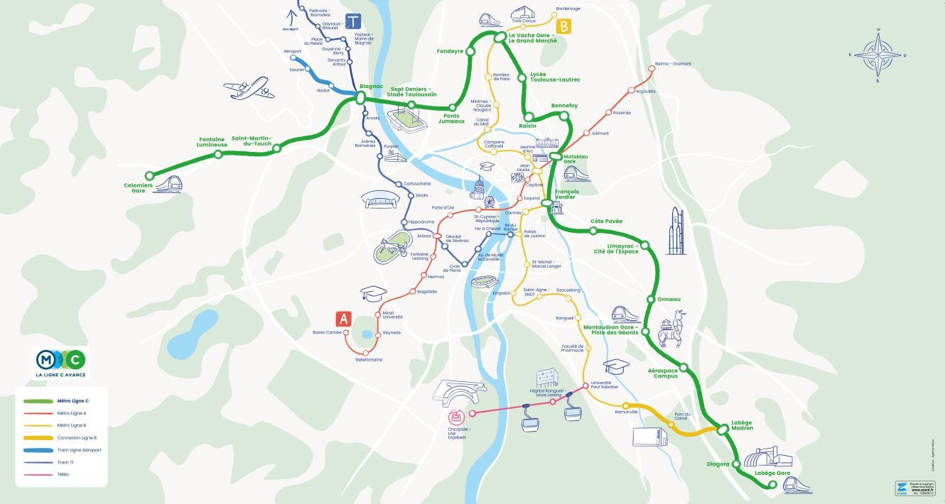 Carte représentant le tracé des lignes des modes lourds horizon 2028 (Agrandir l'image - fenêtre modale)
