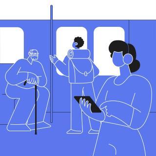 Illustration, trois personnages sont dans le métro