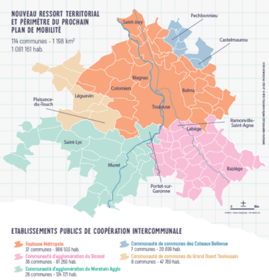 carte illustrative du ressort territorial de Tisséo Collectivités (Agrandir l'image - fenêtre modale)
